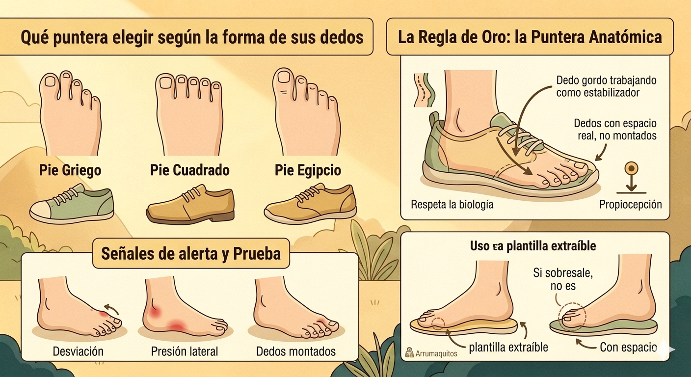 Qué puntera elegir según la forma del pie (guía completa)