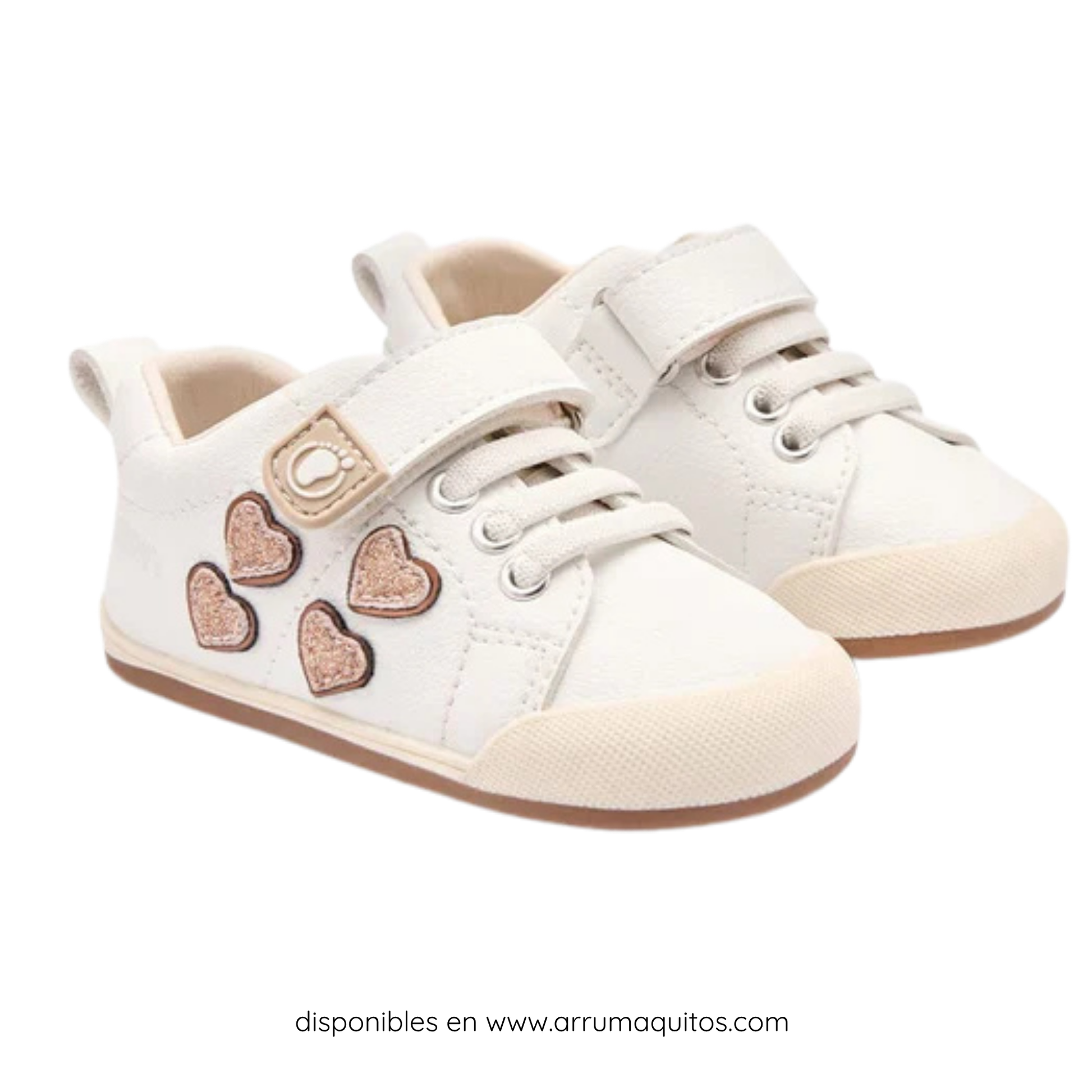 White barefoot sneakers with glitter hearts