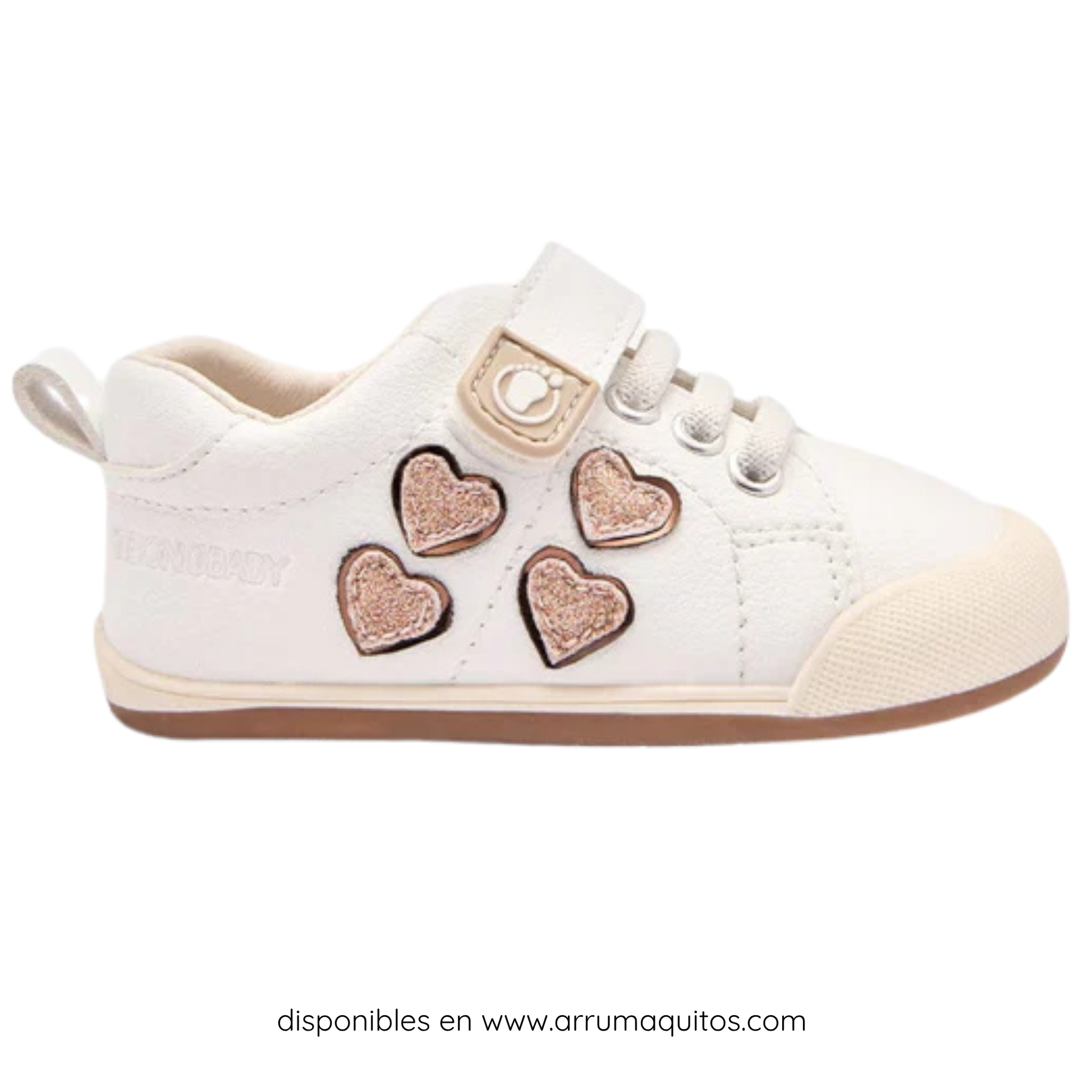 White barefoot sneakers with glitter hearts