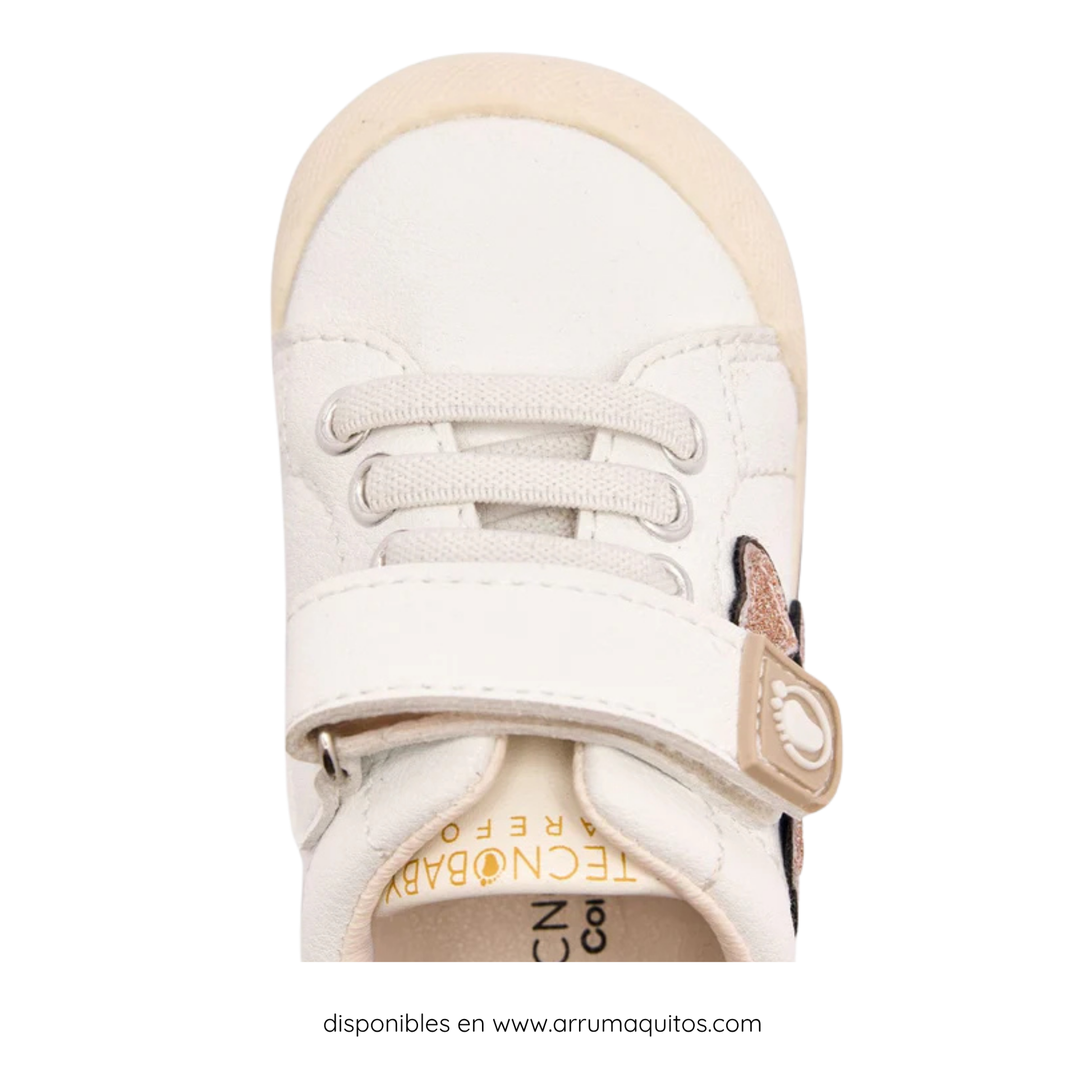 White barefoot sneakers with glitter hearts
