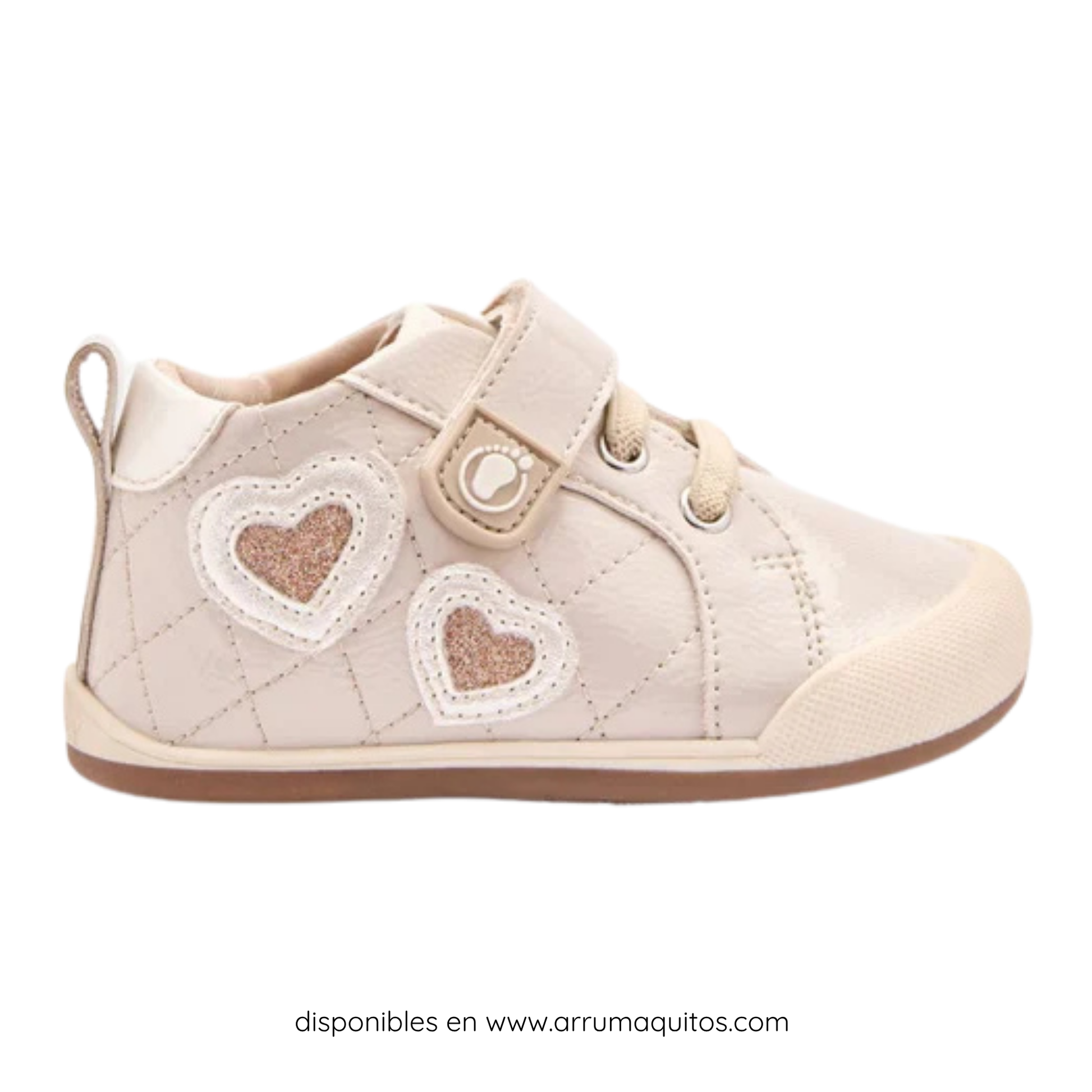 Pink Cushioned Sneakers with Glitter Hearts