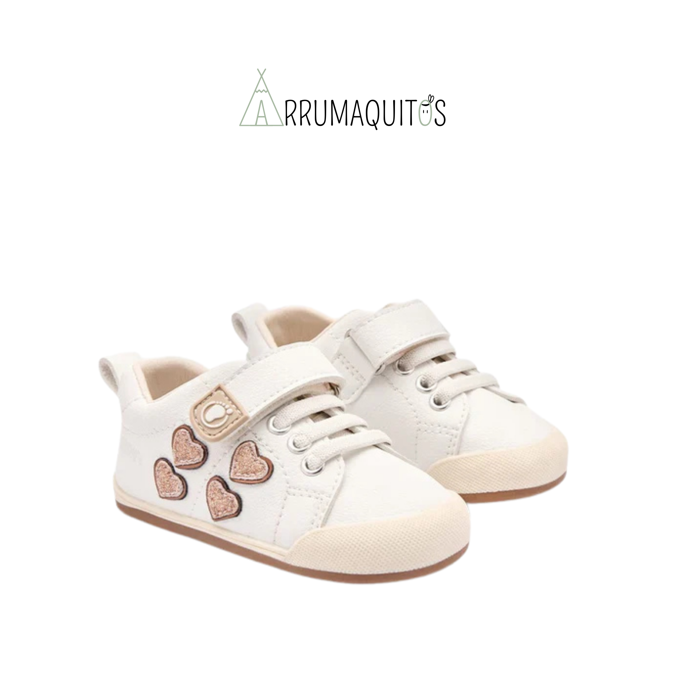 Sneakers barefoot Blancas Corazones con Purpurina