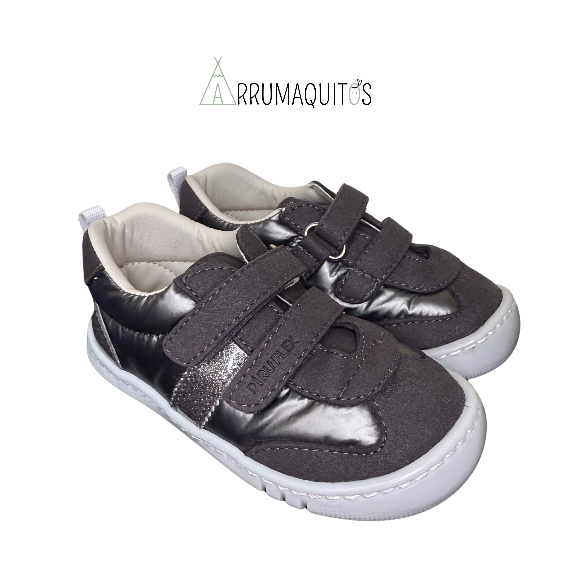 Zapatillas de diario Respetuosa Vegana Nylon Gris con purpurina de Piruflex