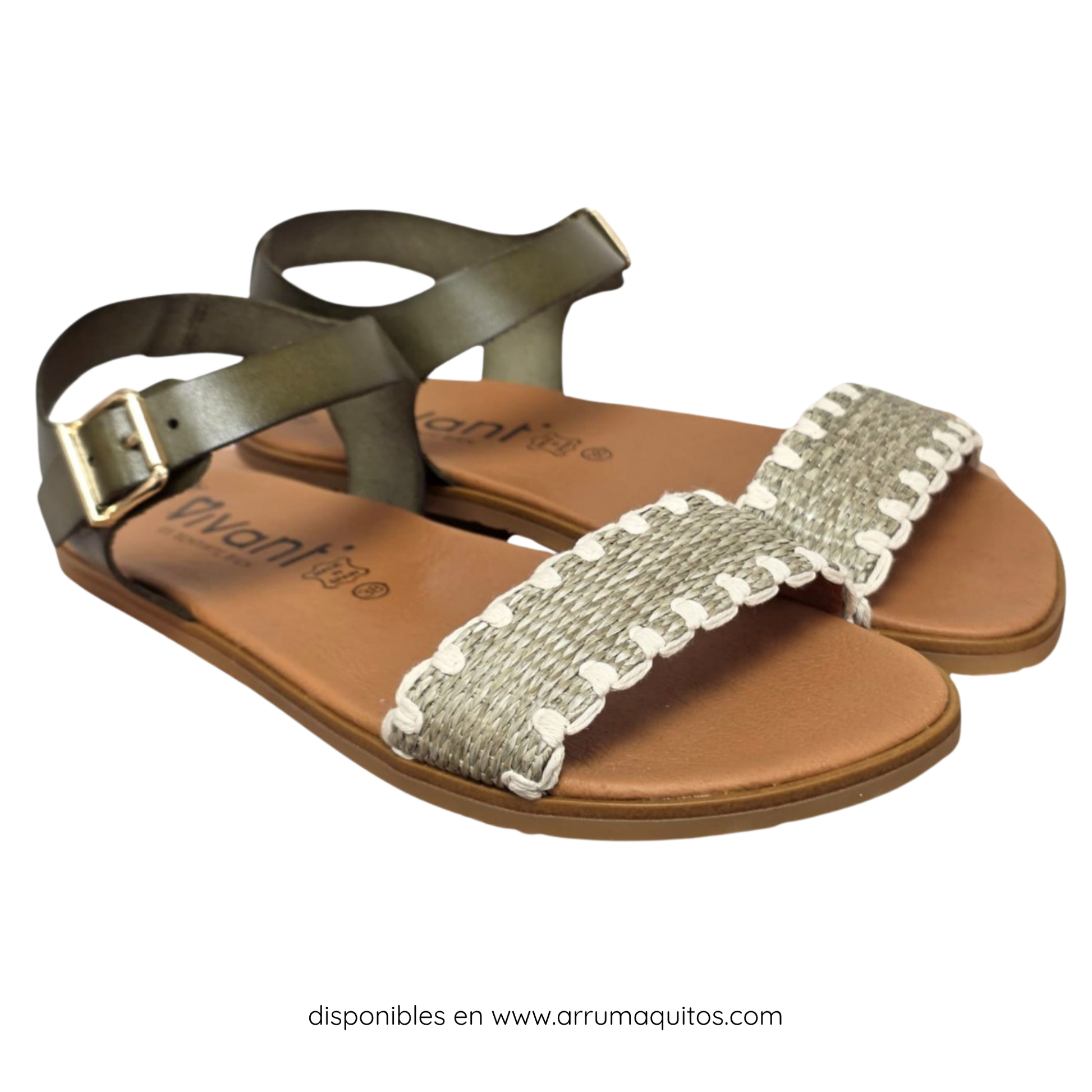Sandalias Barefoot Casual Vega en Yute y Piel Kaki de Vivant