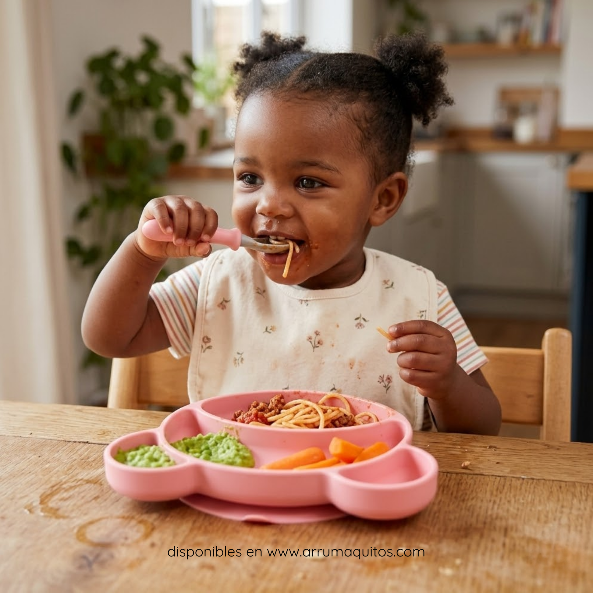 Plato Para Alimentación Complementaria Silicona Dividido Osito Rosa De Canpol Babies